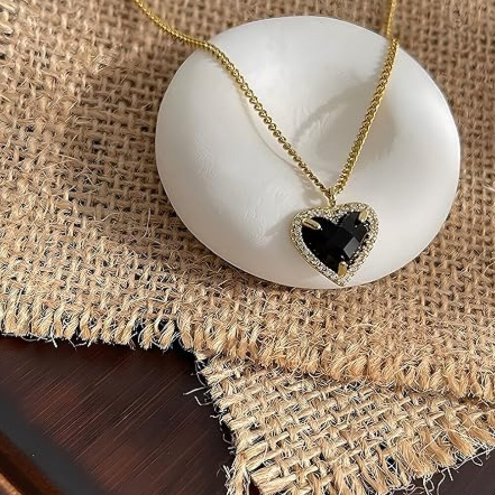 Neiman Marcus Black love French Heart Chain Necklace - Picture 1 of 5